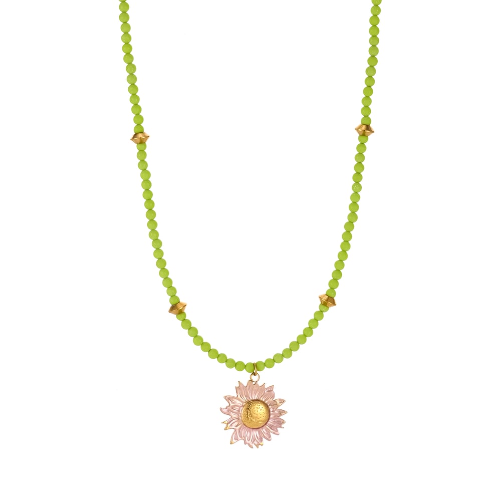 Collar de cuentas para mujer con piedras naturales y flores vívidas de 1 pieza Imagen5