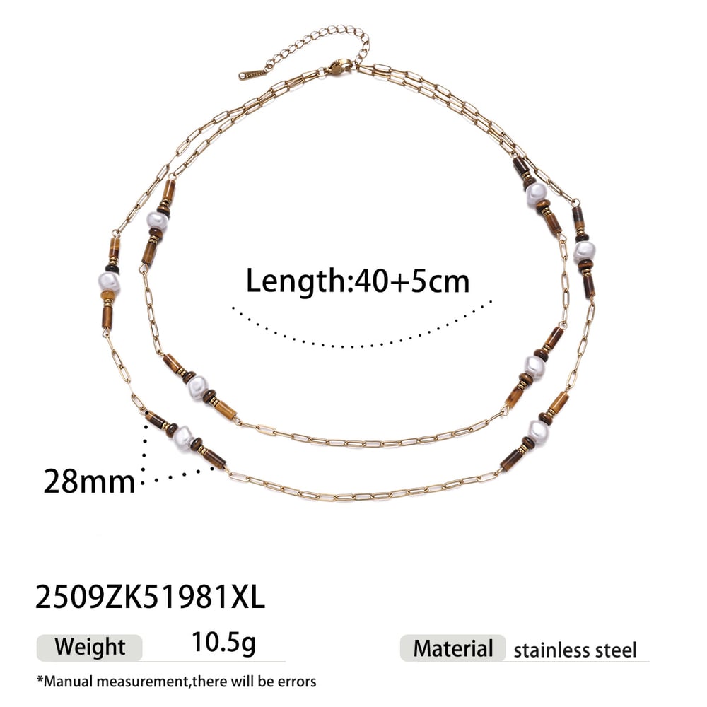 Halsketten-Set aus Naturstein-Edelstahl in Goldfarbe