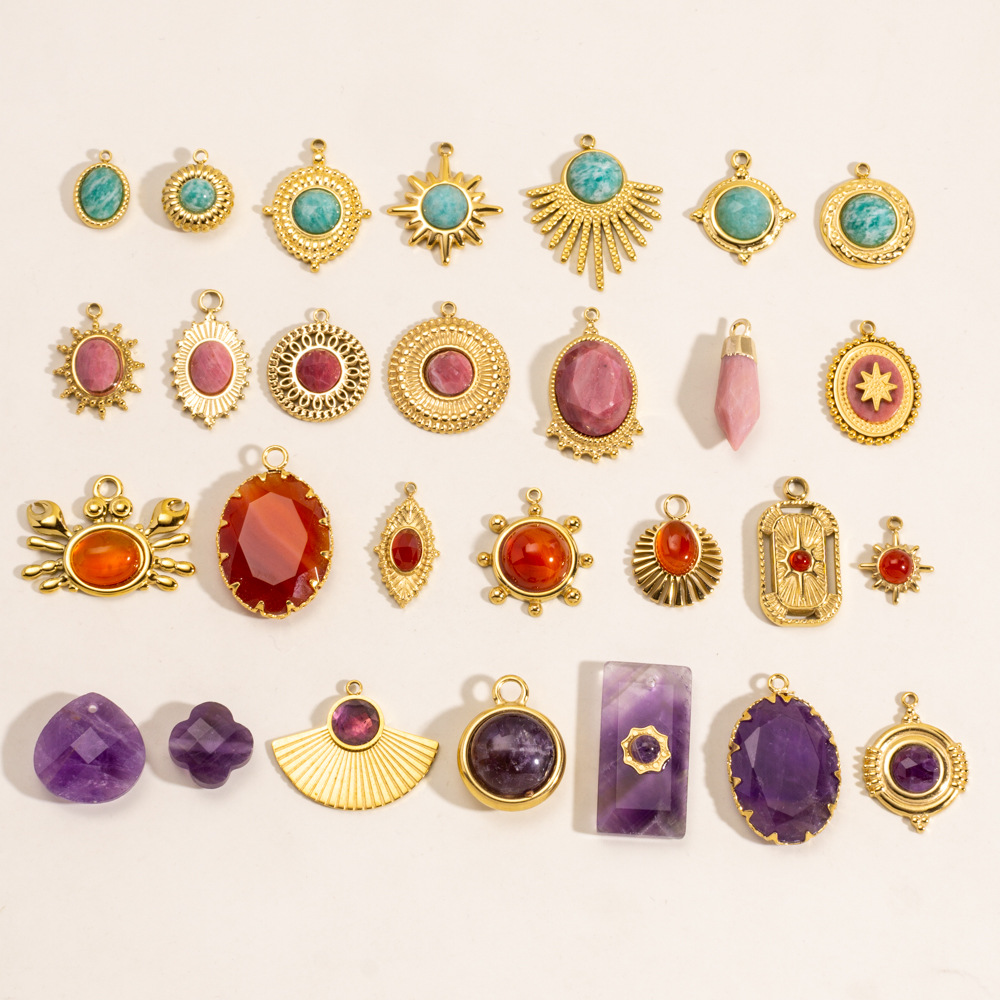 1 Piece Natural Stone Series DIY Star Circle Stainless Steel  Women's Pendants Picture3