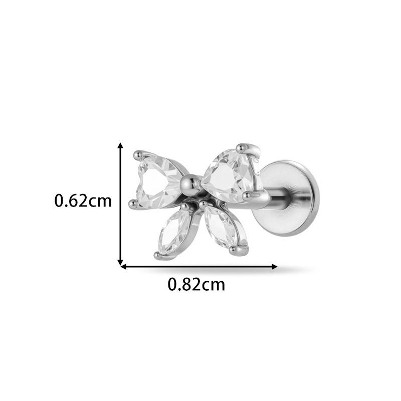 1 Piece Delicate Heart Bow Knot Snake Stainless Steel Gold Color Zircon Women's Piercing Earrings Picture2
