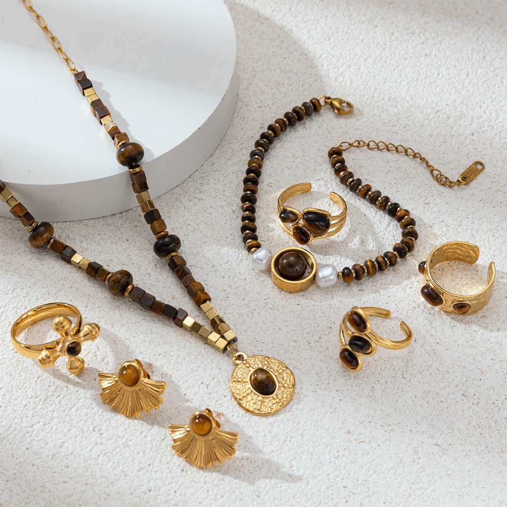 Halsketten-Set aus Natursteinperlen und Edelstahl Bild2