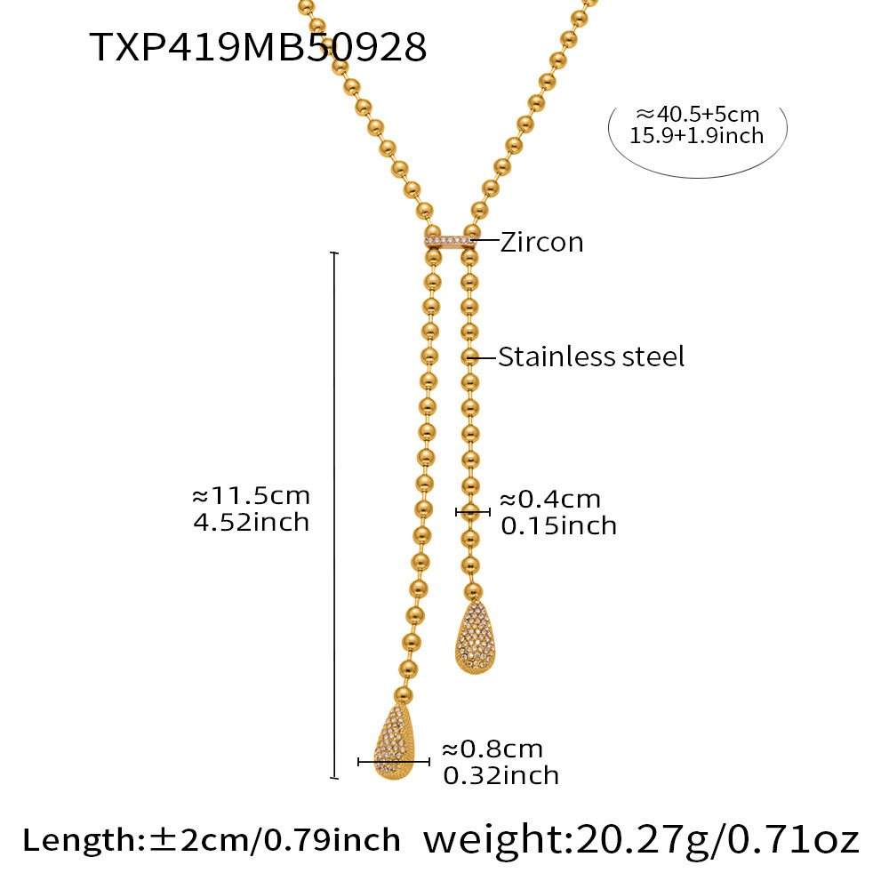 Luxurious Droplet Stainless Steel Gold Color Zircon Women's Jewelry Sets