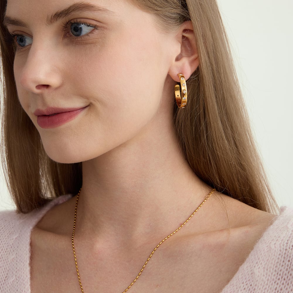 1 Pair Classic Circle Stainless Steel Gold Color Women's Hoop Earrings h5Picture4