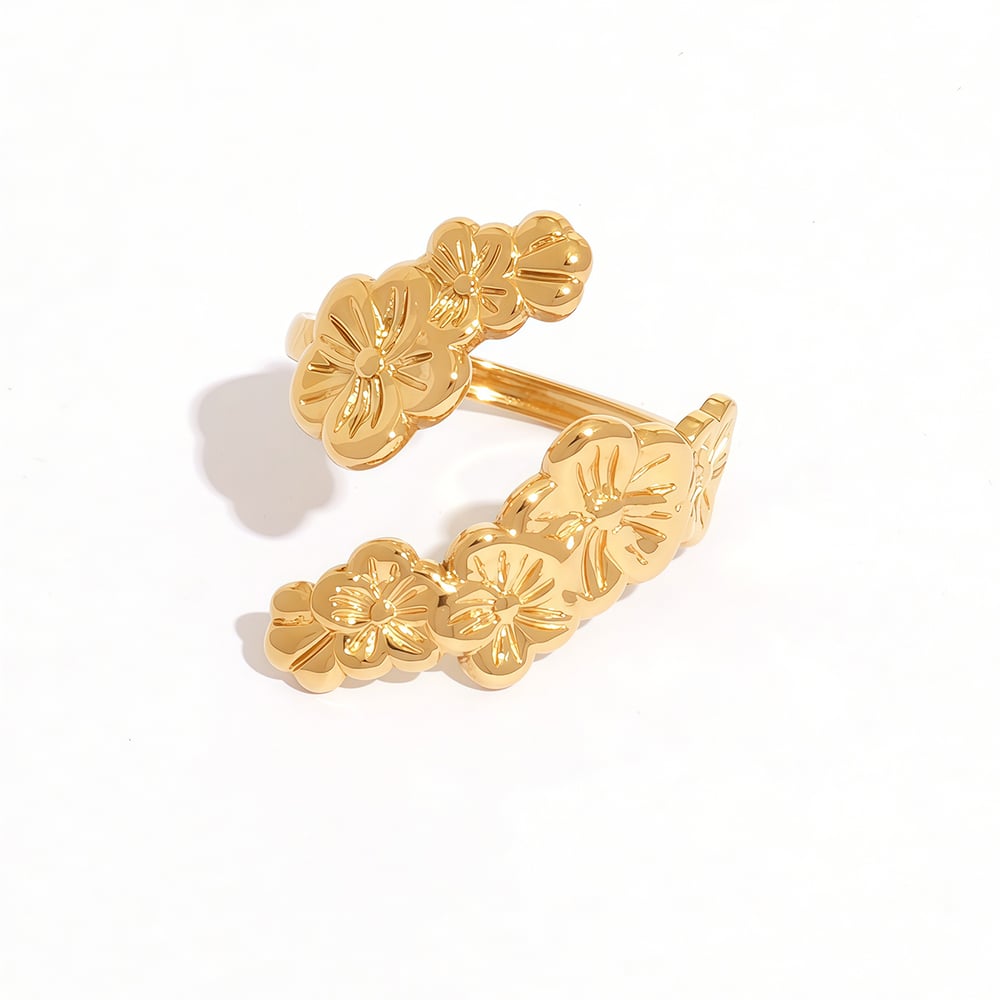 1 Piece Simple  Retro Flower Stainless Steel   Gold Color Women's Statement Rings