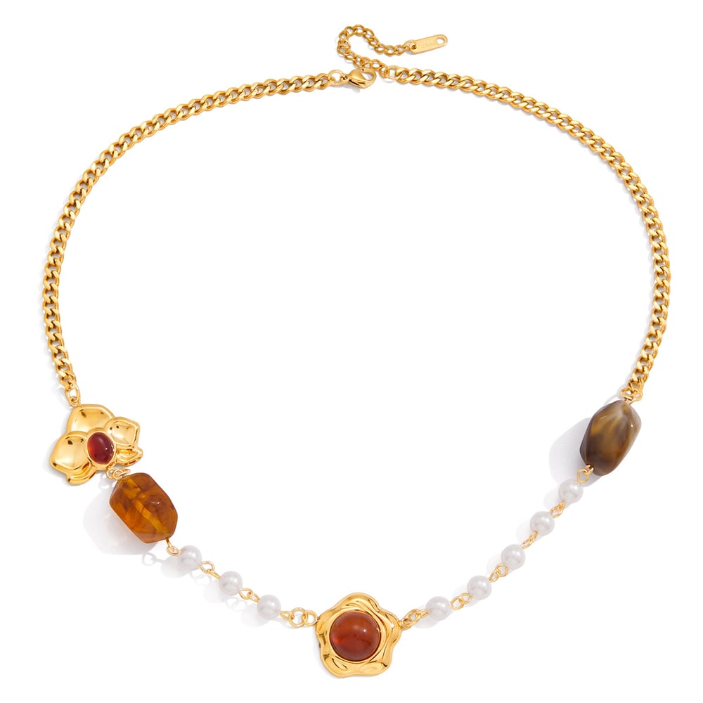 1 Piece Retro Flower Stainless Steel Gold Color Acrylic Women's Pendant Necklaces 