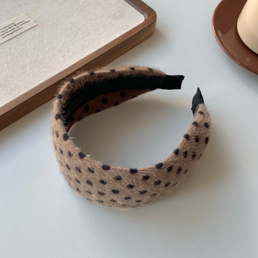 1 bandeau rétro à pois en fourrure, à large bord, pour femme