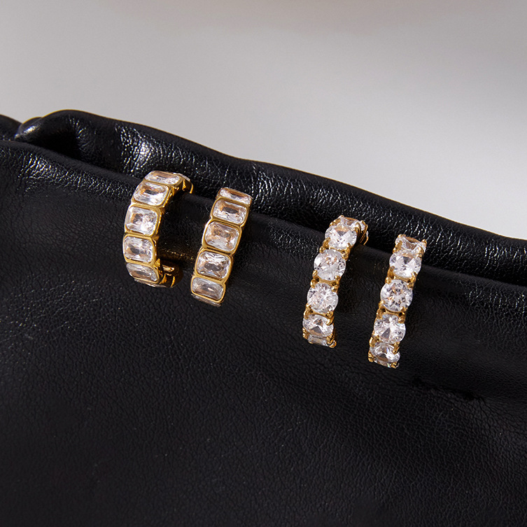 1 Pair Luxurious Circle Stainless Steel Gold Color Zircon Women's Hoop Earrings h5Picture5