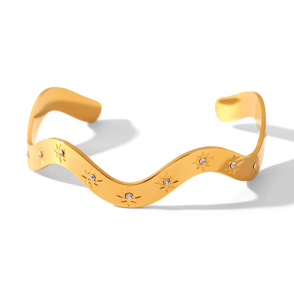 1 Piece Irregular Shape Star Stainless Steel Gold Color Zircon Cuff Bracelet 