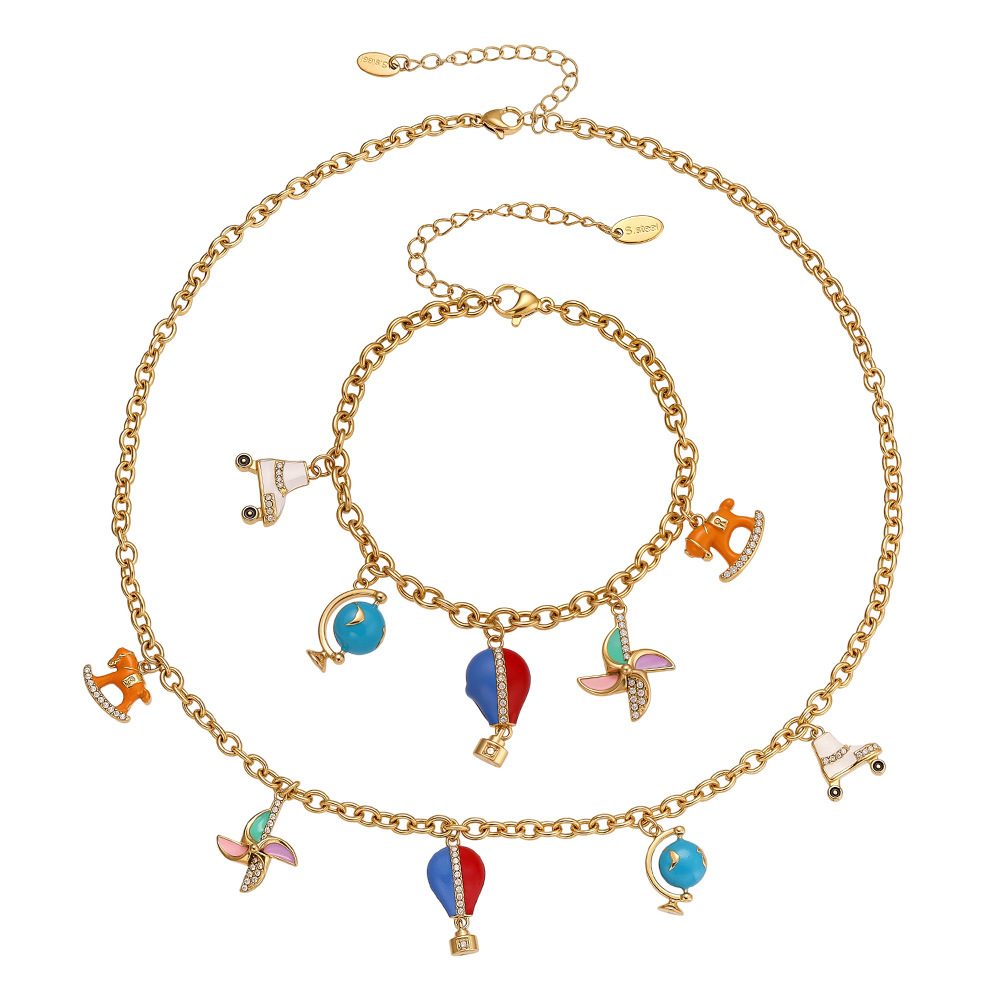 Designable Hot Air Balloon Stainless Steel Gold Color Zircon Women's Jewelry Sets Picture4