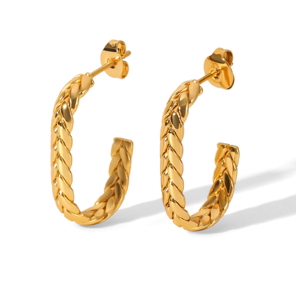 1 Pair C-shape Stainless Steel Gold Color Hoop Earrings