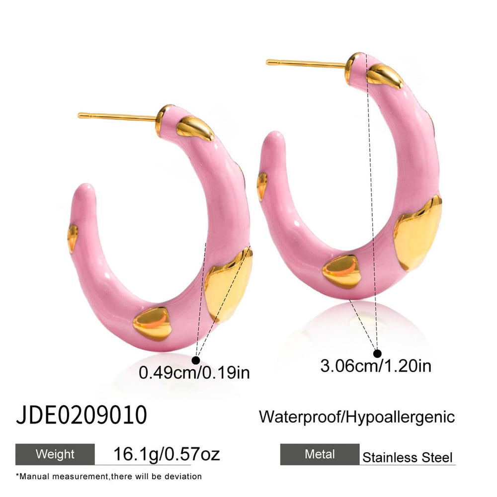 1 Pair Pink Circle Stainless Steel Gold Color Women's Hoop Earrings Picture2
