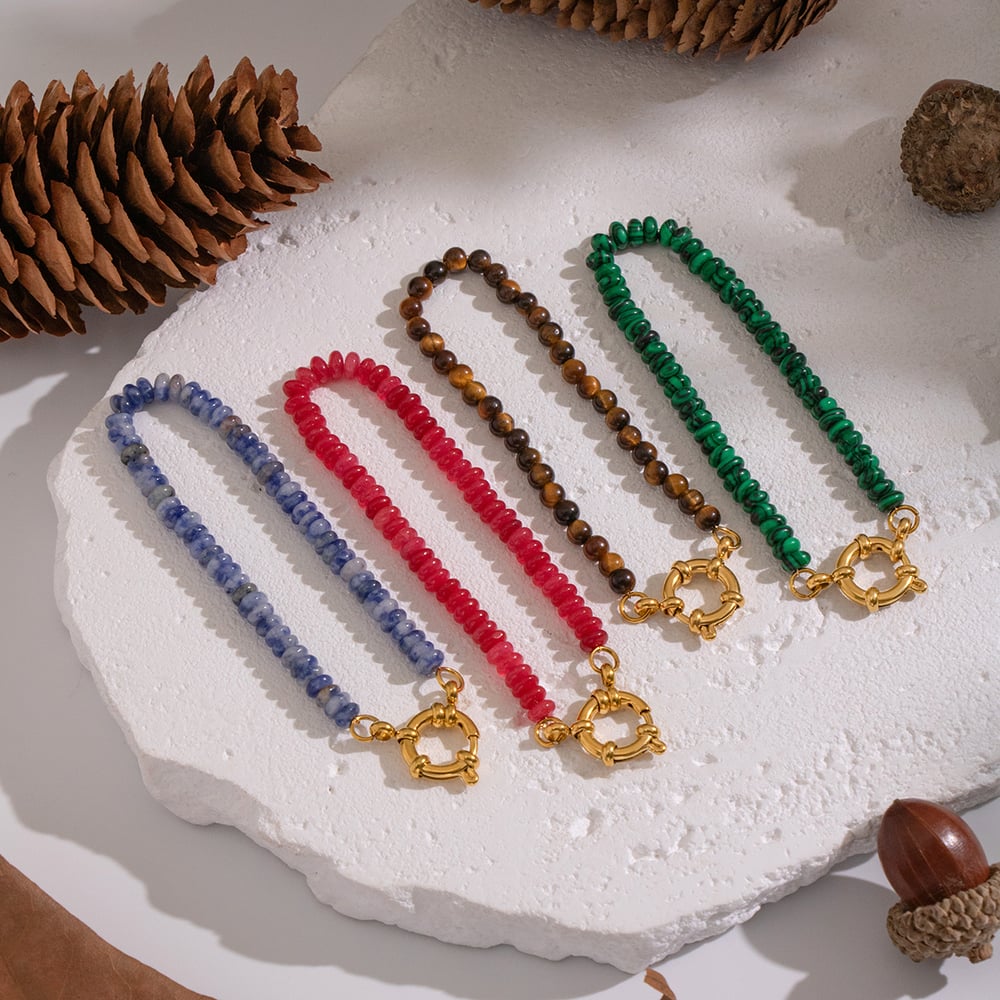 1 Piece  Natural Stone Beads Gold Color DIY Beaded Bracelet Picture2