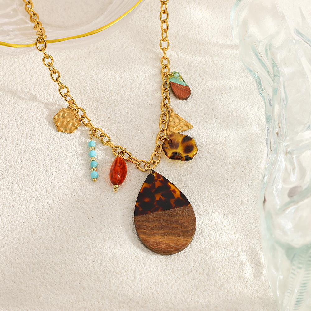 1 Piece Simple Droplet Leopard Print Stainless Steel Women's Pendant Necklaces h5Picture2