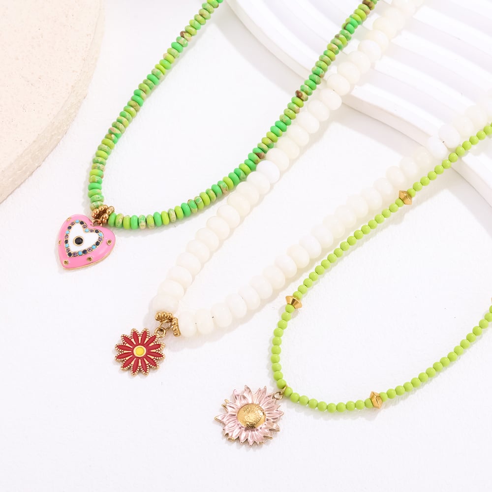 Collar de cuentas para mujer con piedras naturales y flores vívidas de 1 pieza h5Imagen3