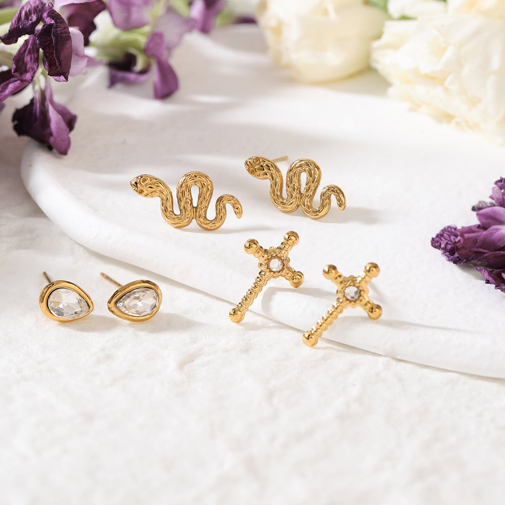 1 Set Luxurious Series Snake Stainless Steel Gold Color Women's Earring Sets h5Picture6