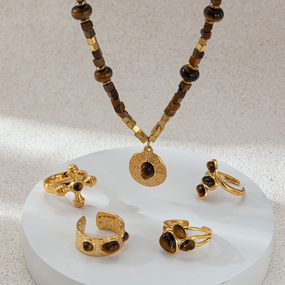 Halsketten-Set aus Natursteinperlen und Edelstahl Bild3