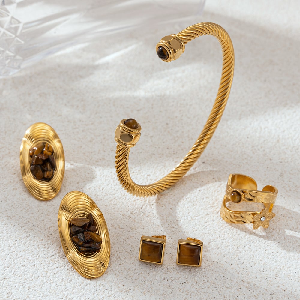 Natursteinperlen Herz Edelstahl Anhänger Halsketten Set Bild3