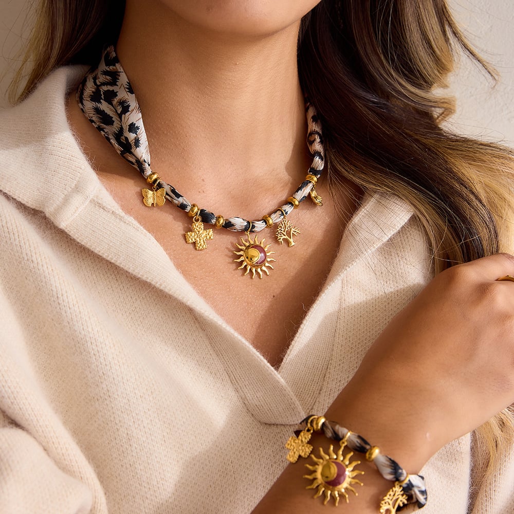 1 Piece Designable Sun Leopard Print Stainless Steel Gold Color Acrylic Women's Pendant Necklaces h5Picture4