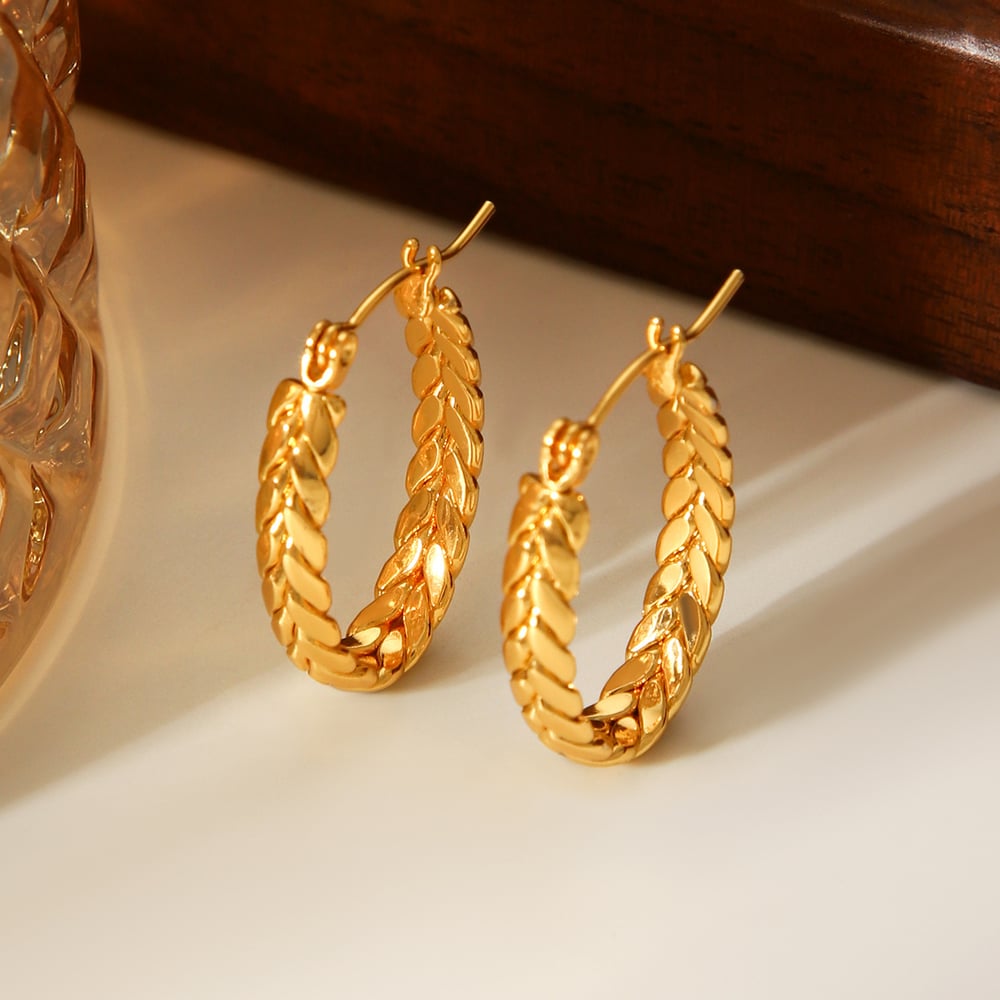 1 Pair C-shape Stainless Steel Gold Color Hoop Earrings h5Picture5