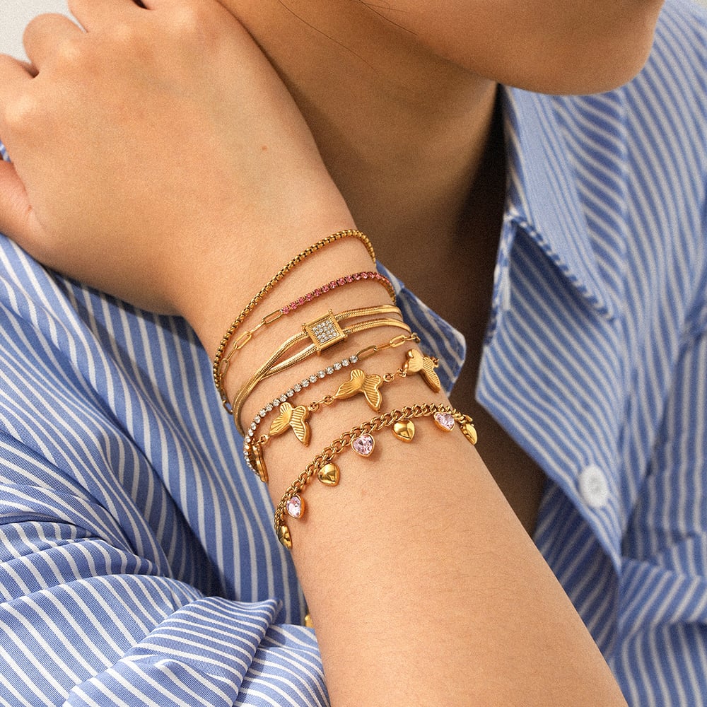 1 Piece Elegant Stainless Steel Gold Color Zircon Charm Bracelet Picture4