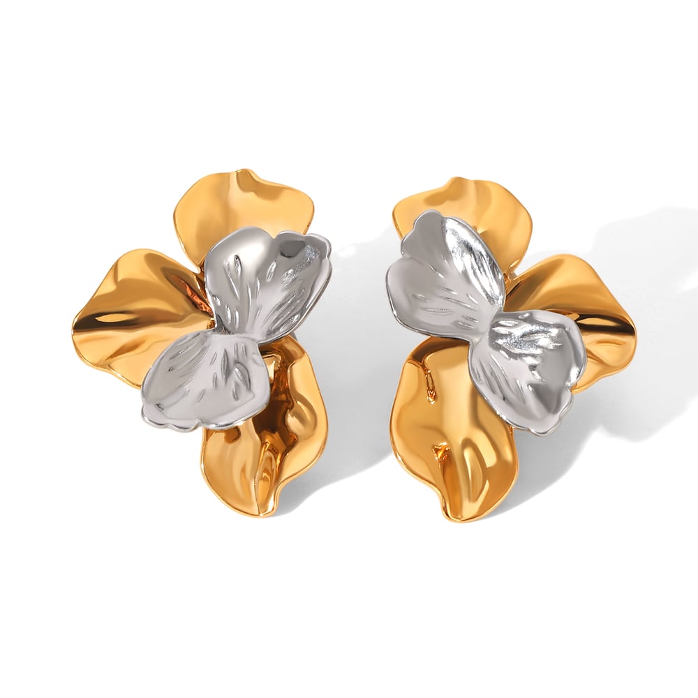1 Pair Flower Heart Stainless Steel Mixed Color Stud Earrings