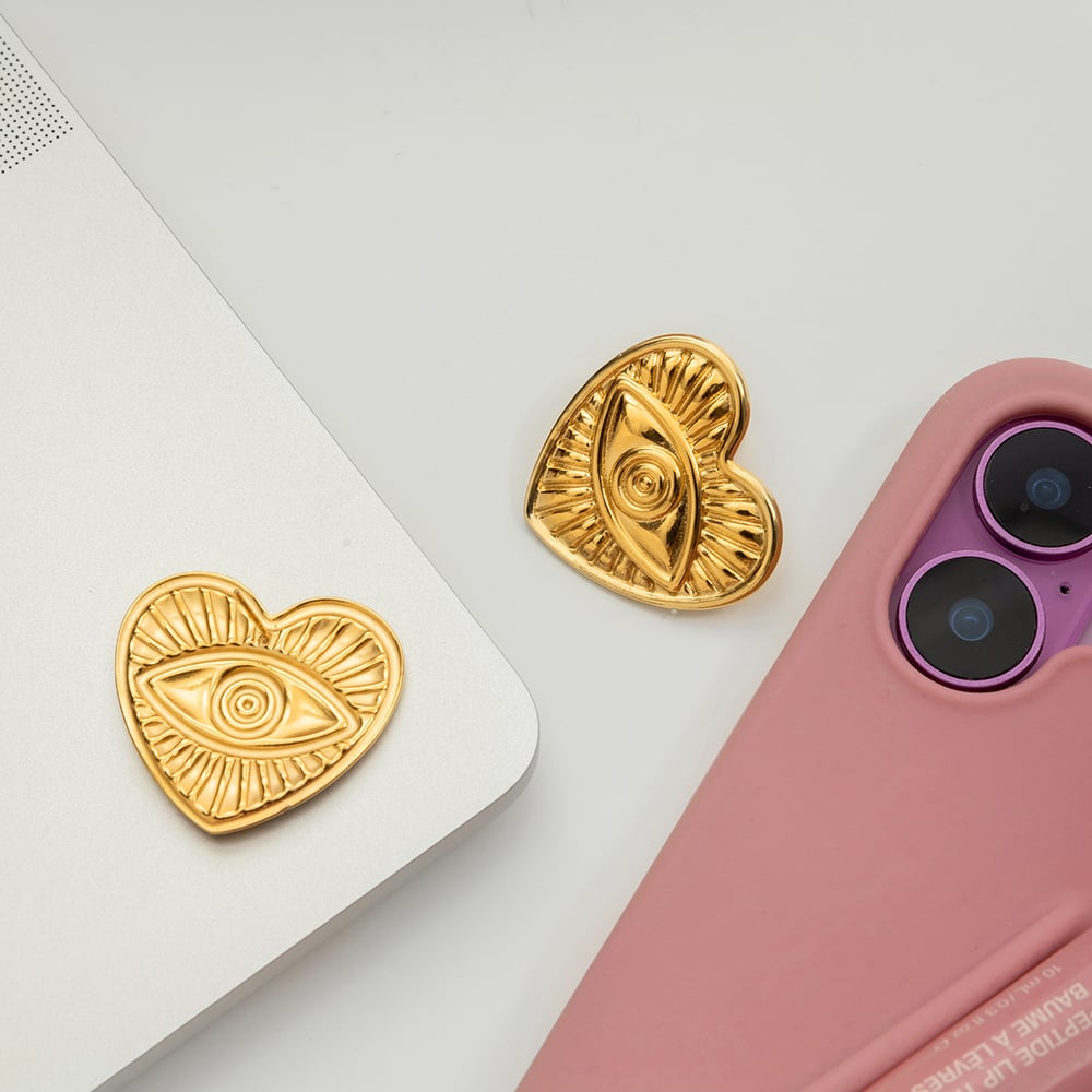 1 Pair Vogue Heart&Eye Stainless Steel Gold Color Women's Stud Earrings Picture5