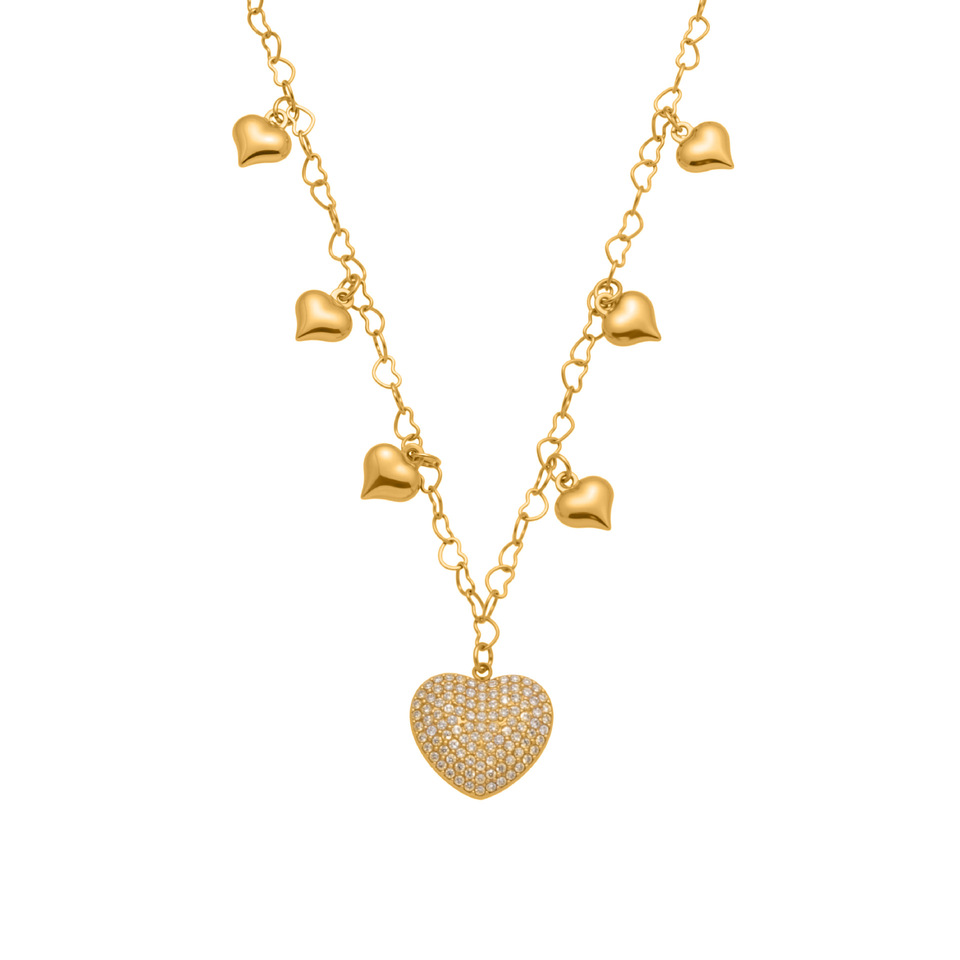 1 Piece Dazzling Heart Stainless Steel Fully-jewelled Zircon Women's Pendant Necklaces 