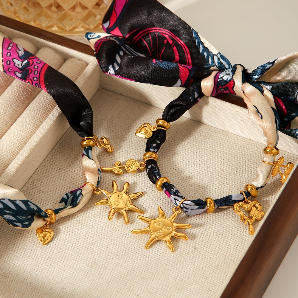 Stainless Steel Sun Gold Color Fabric Necklace Set h5Picture3