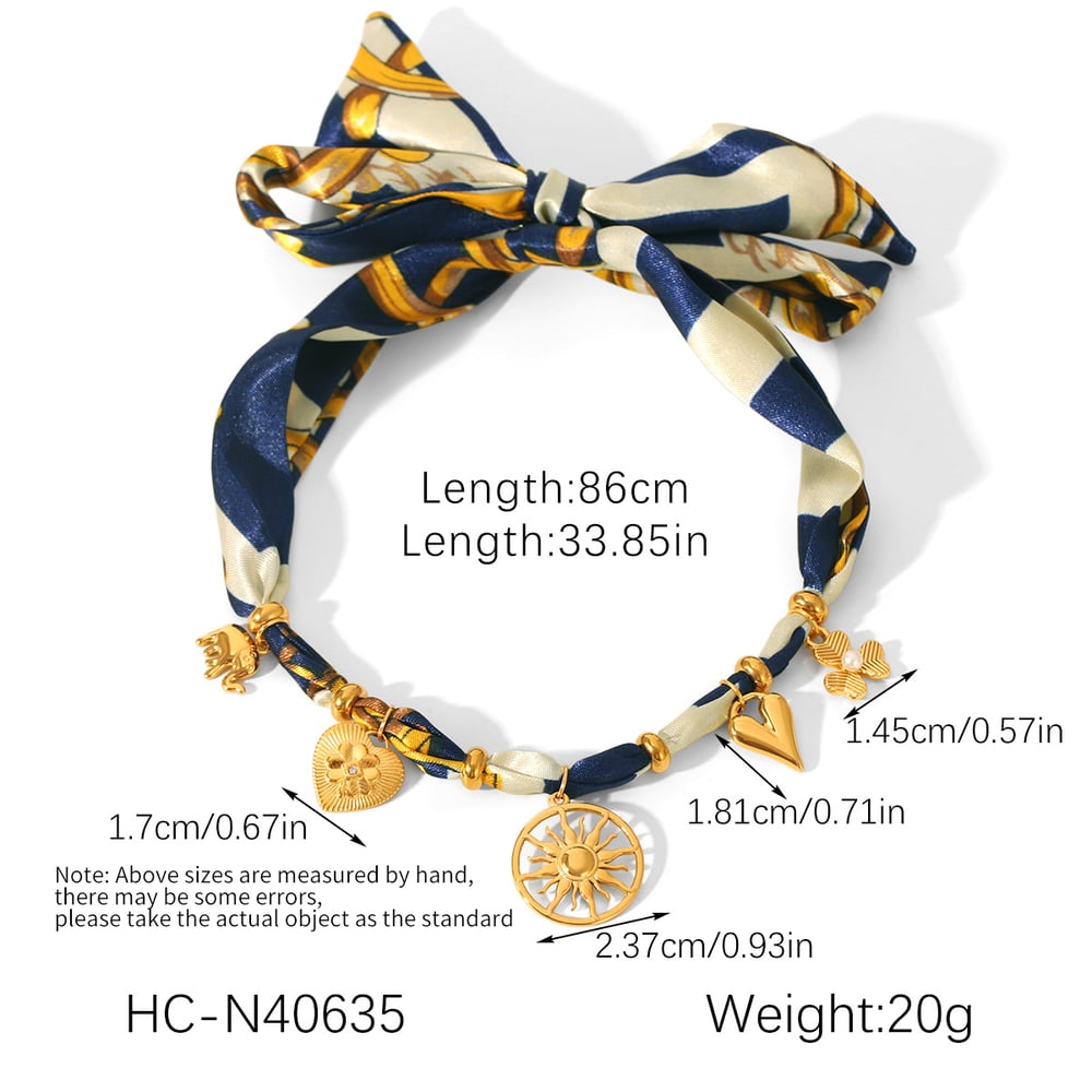 Stainless Steel Heart Gold Color Fabric Pendant Necklace Set h5Picture2