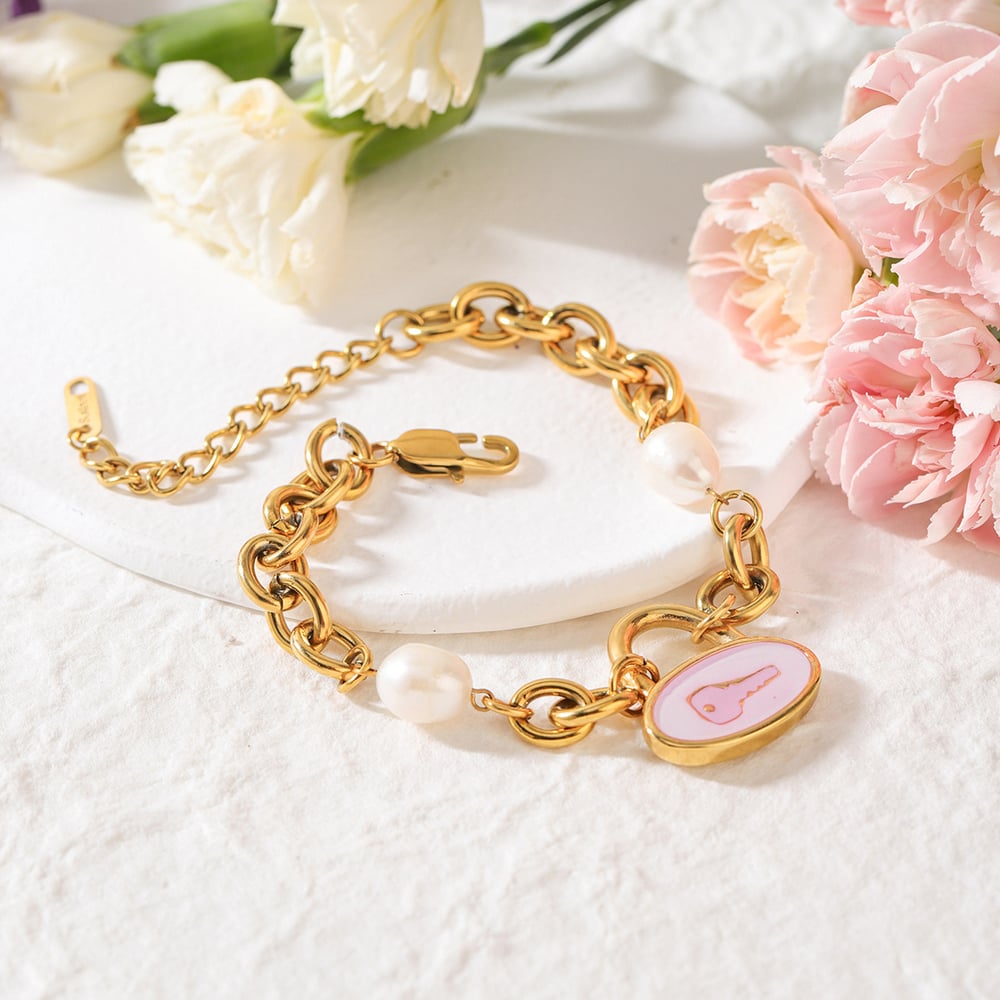 1 Piece Cute Key Stainless Steel Gold Color Women's Charm Bracelets Picture3