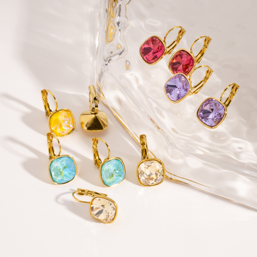 1 Pair Luxurious  Elegant Rectangle Stainless Steel Zircon Women's Drop Earrings Picture4