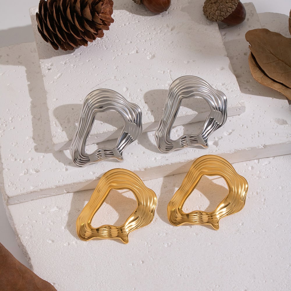 1 paire de boucles d'oreilles à tige en acier inoxydable de forme irrégulière, couleur or h5Image3
