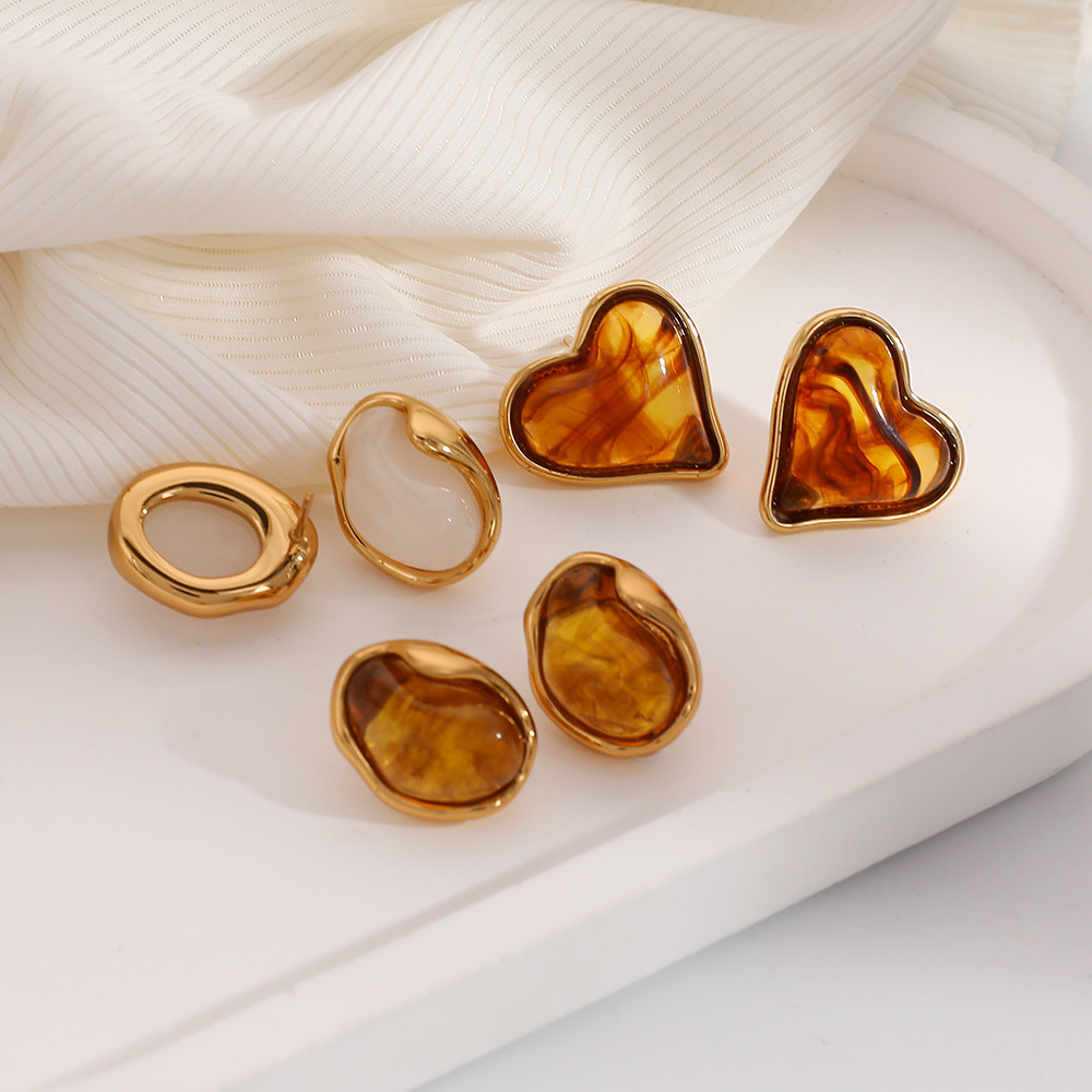 1 Pair Simple Series Daily Heart Circle Stainless Steel Women's Stud Earrings Picture2