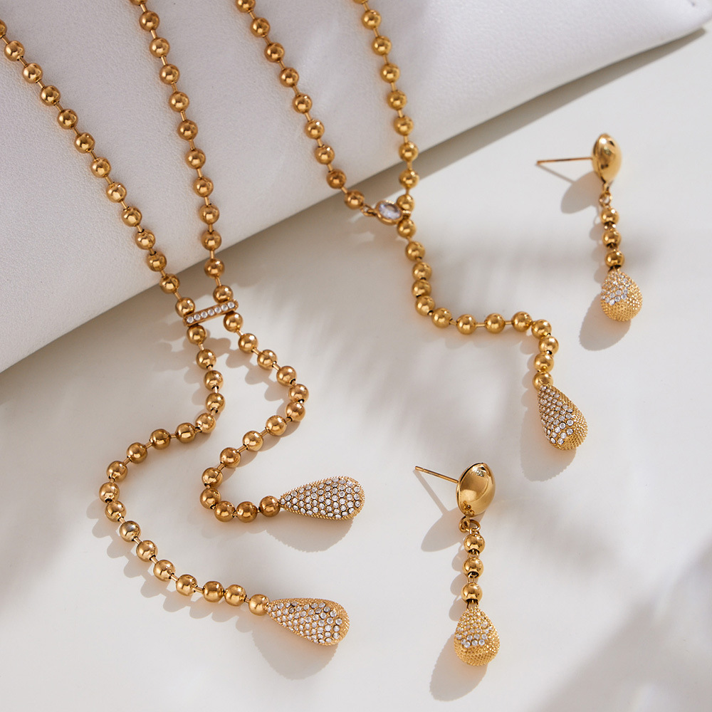 Luxurious Droplet Stainless Steel Gold Color Zircon Women's Jewelry Sets Picture2