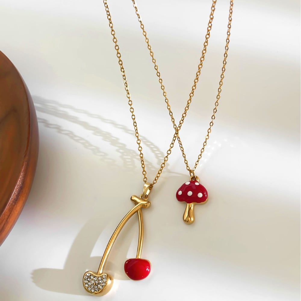 1 Piece Enamel Cherry Pendant Necklace Picture4