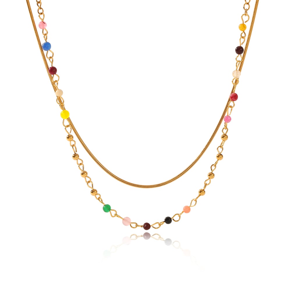1 Piece Simple Beads Stainless Steel Gold Color Layered Necklace