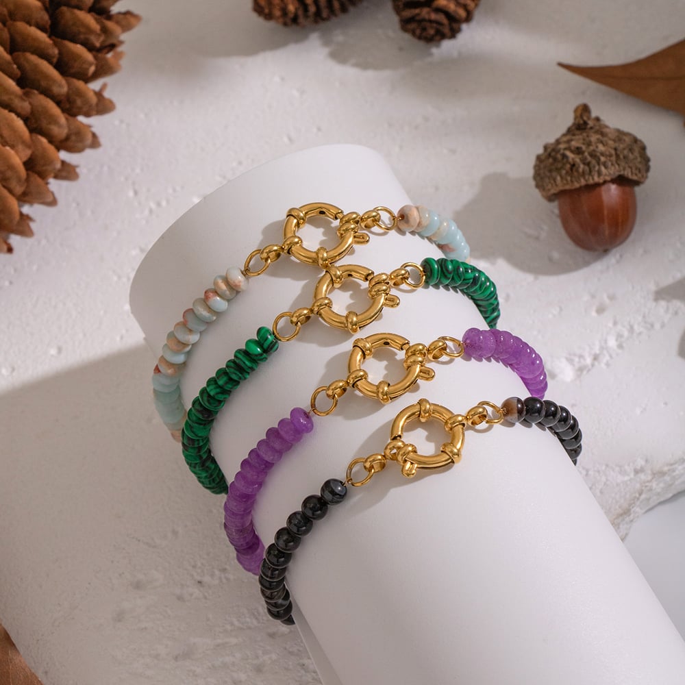 1 Piece  Natural Stone Beads Gold Color DIY Beaded Bracelet Picture3