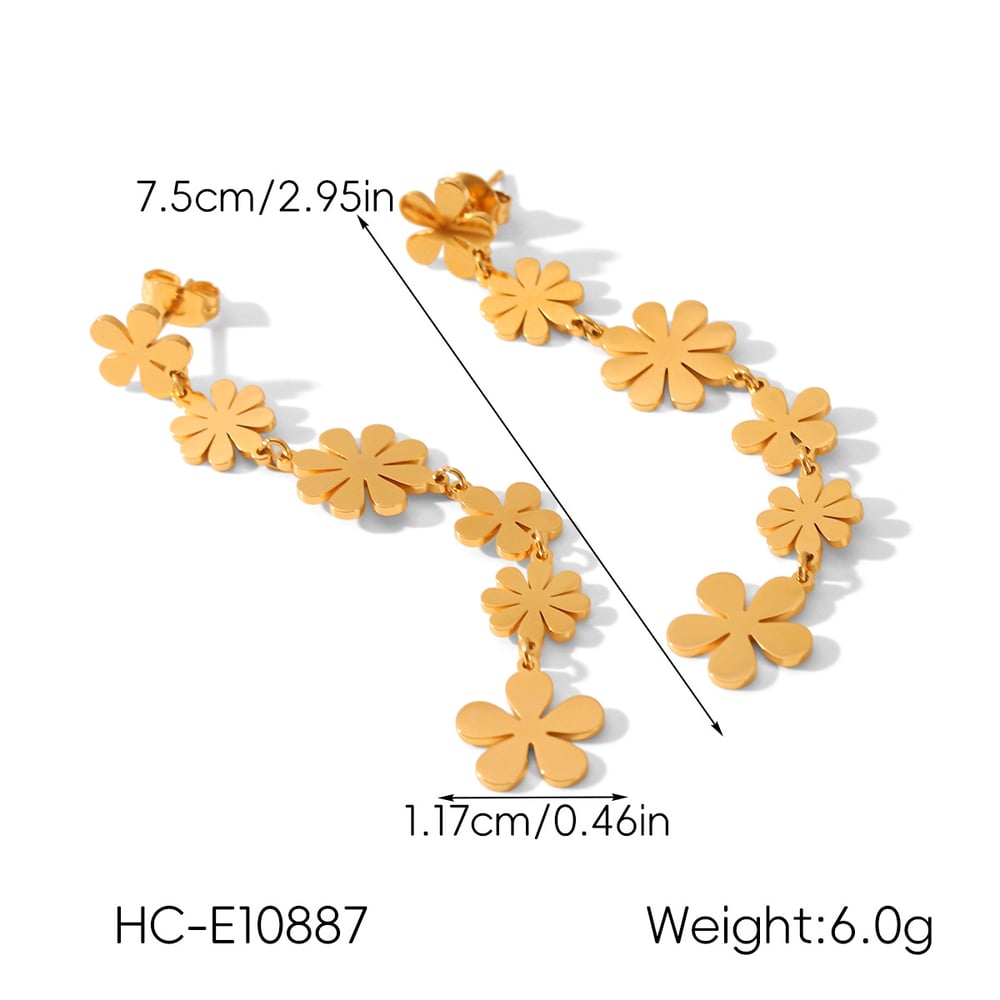 1 Pair Flower Stainless Steel Gold Color Dangle Earrings h5Picture2