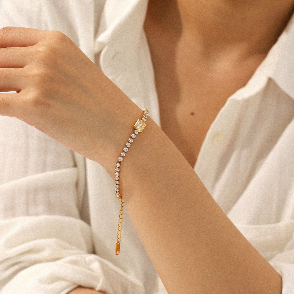 1 Piece Chain Stainless Steel Gold Color Zircon Chain Bracelet h5Picture5