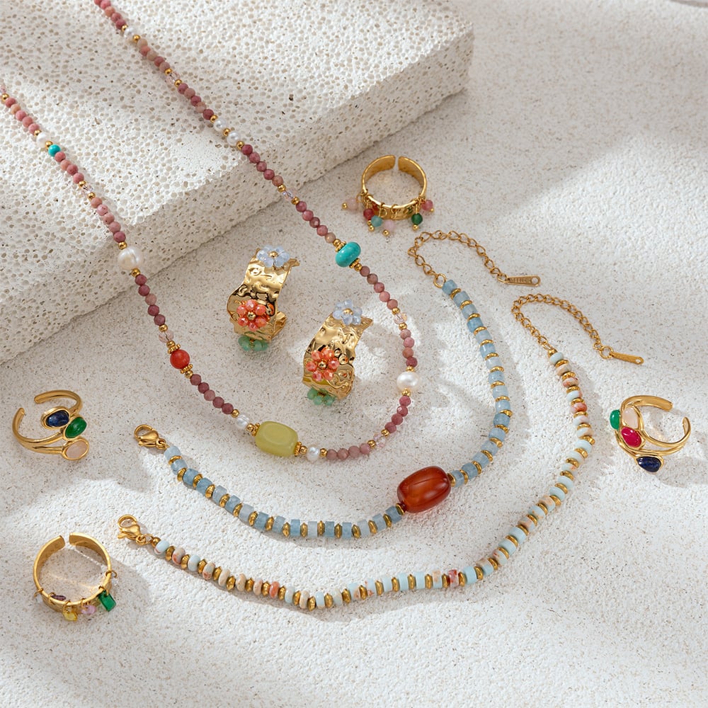 Retro Stainless Steel Natural Stone Beads Bracelets Set Picture2