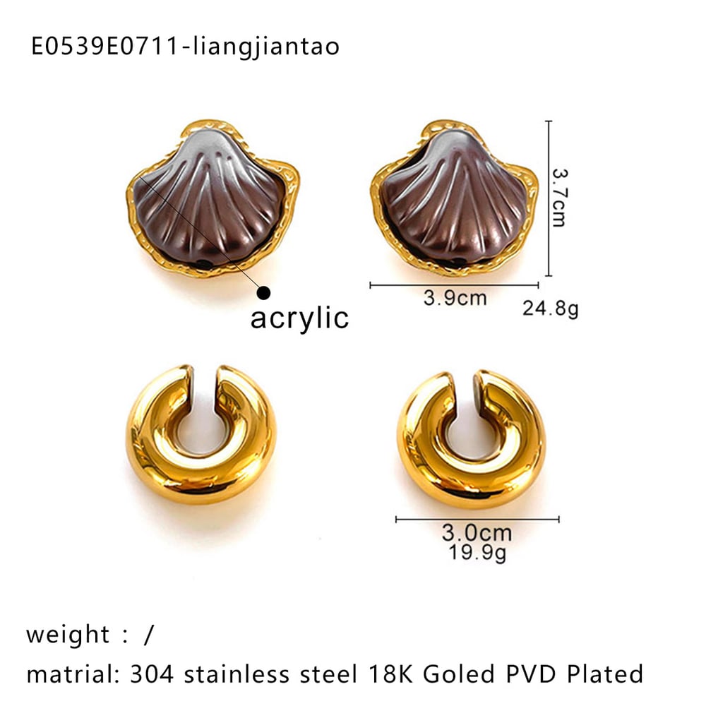 1 Pair Shell Stainless Steel Gold Color Acrylic Earring Set Picture2