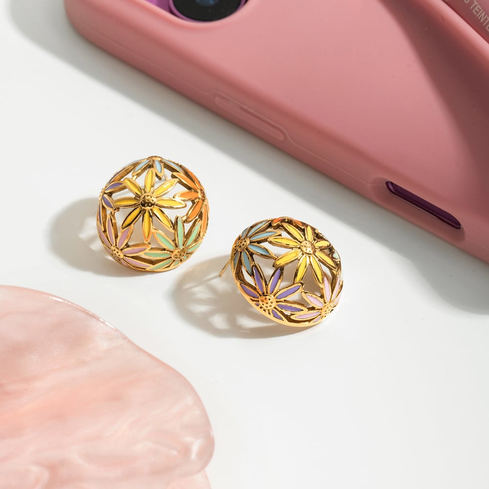 1 Pair Glamorous Flower Stainless Steel Gold Color Women's Stud Earrings Picture5