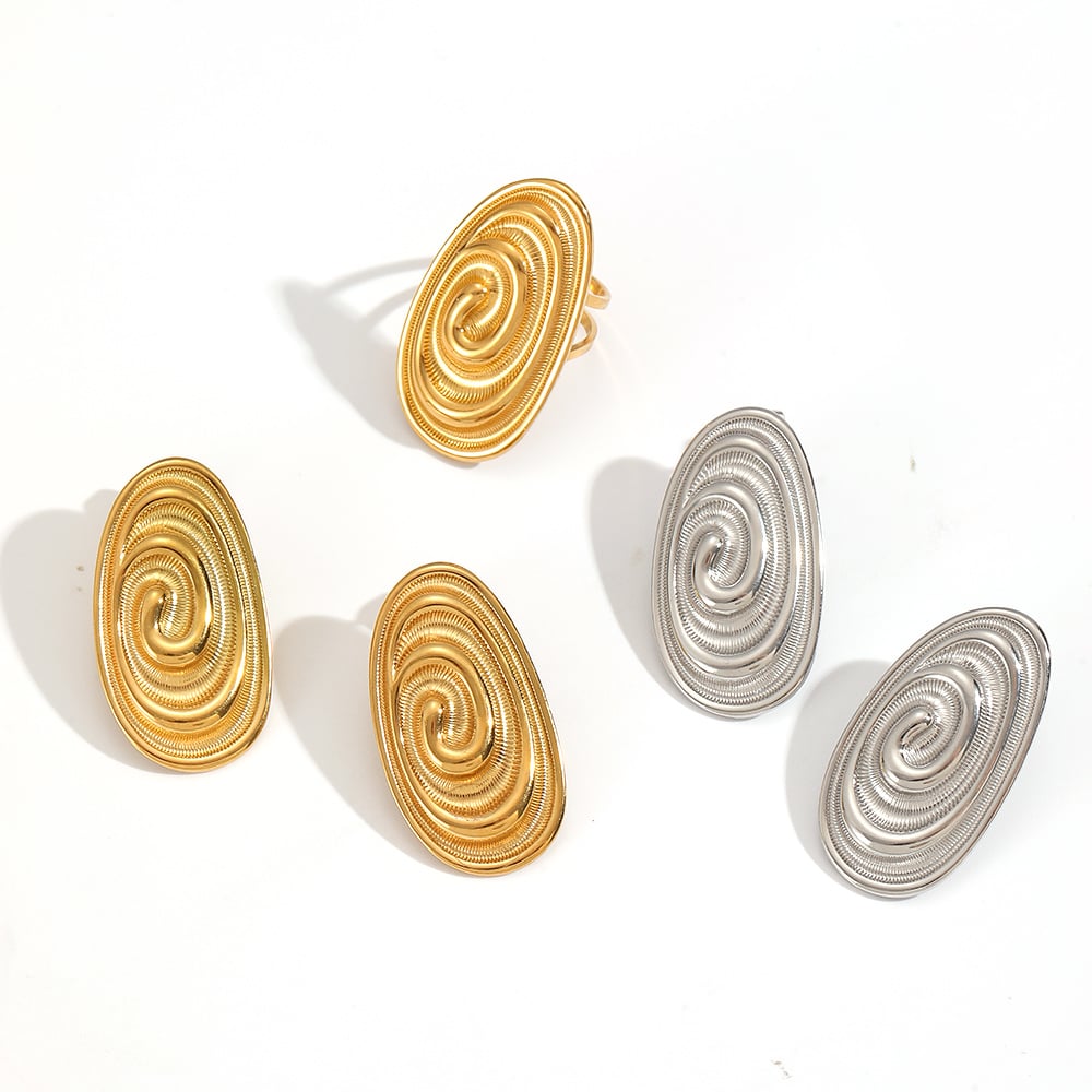 1 Pair Vortex Pattern Stainless Steel Gold Color Stud Earrings Picture4
