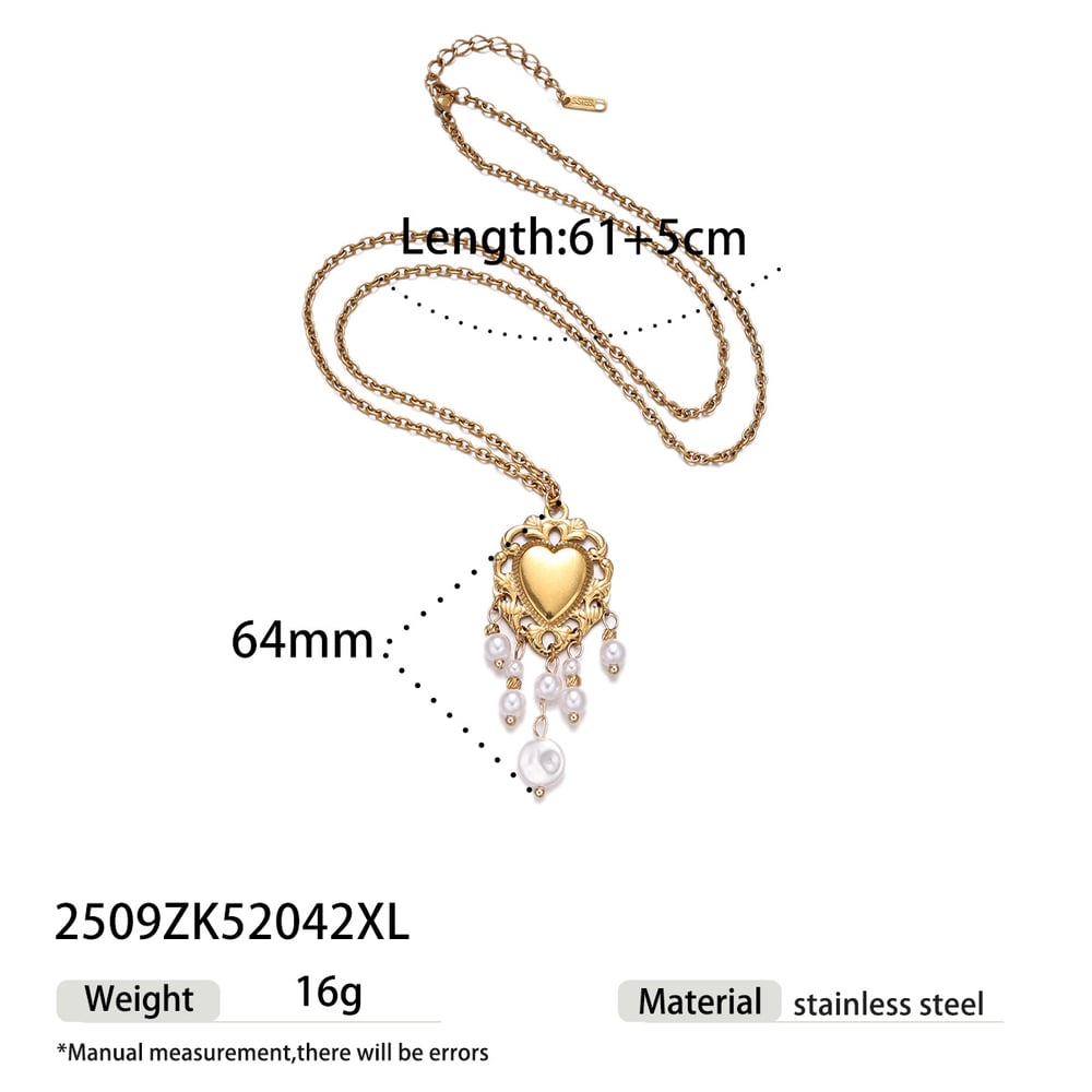 Heart Stainless Steel Gold Color Tassel Pearl Necklaces Set