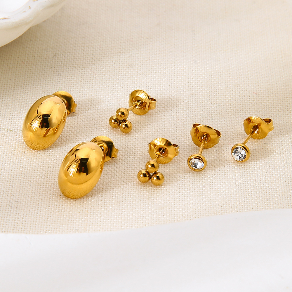 1 Set schlichte runde Ohrringe aus Edelstahl in Goldfarbe mit Zirkonia h5Bild3