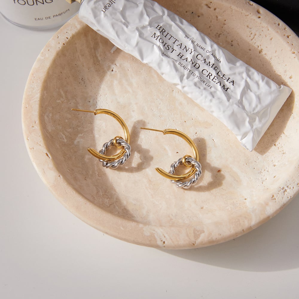 1 Pair Modern Circle Gold Color And Silver Colors Stainless Steel Women's Hoop Earrings Picture5