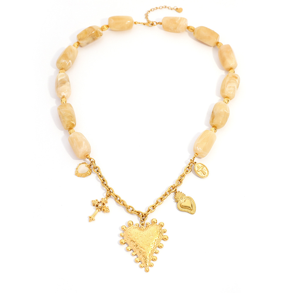 Collier pendentif luxueux en acier inoxydable pour femme, motif cœur, croix et cercle h5Image5