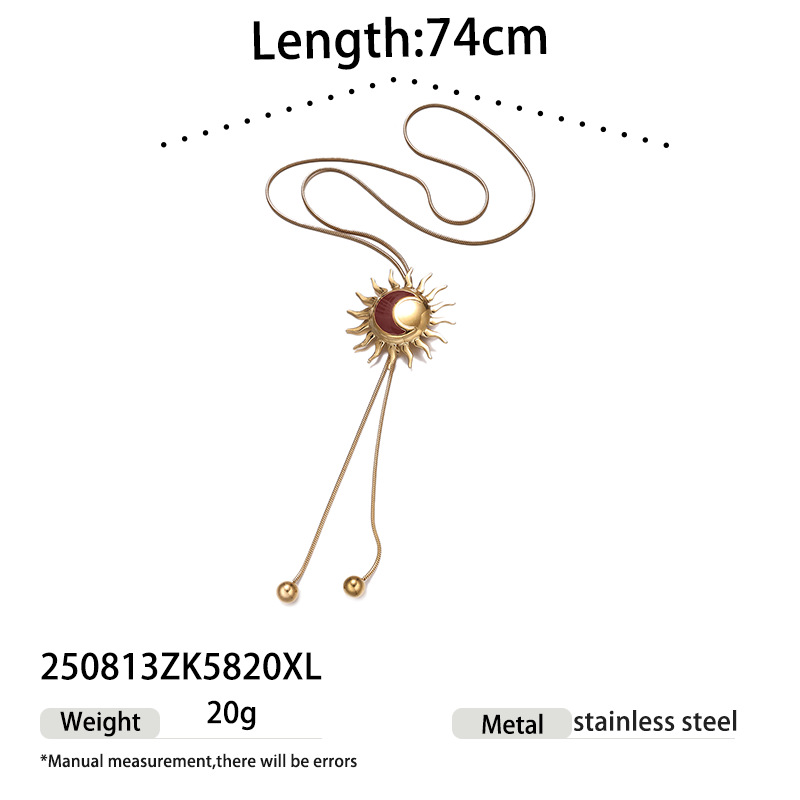 1 Piece Enamel Sun Stainless Steel Gold Color Long Necklace