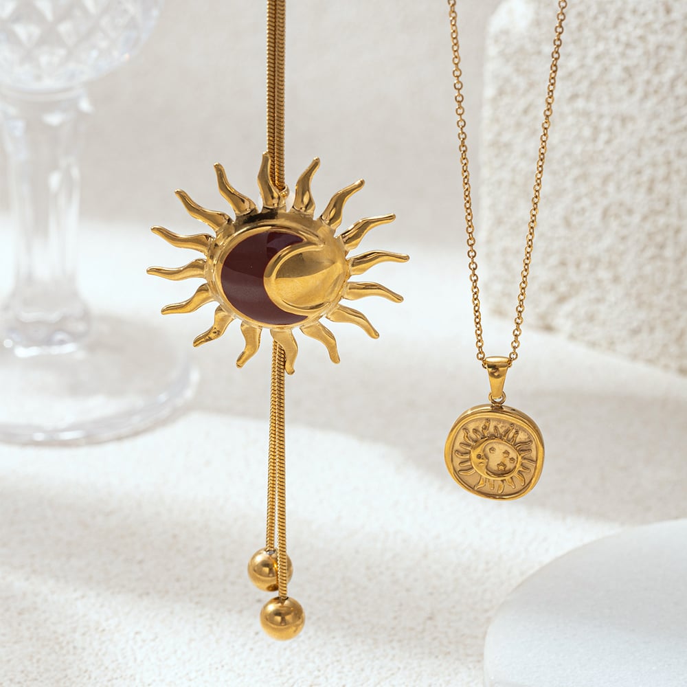 1 Piece Enamel Sun Stainless Steel Gold Color Long Necklace Picture2