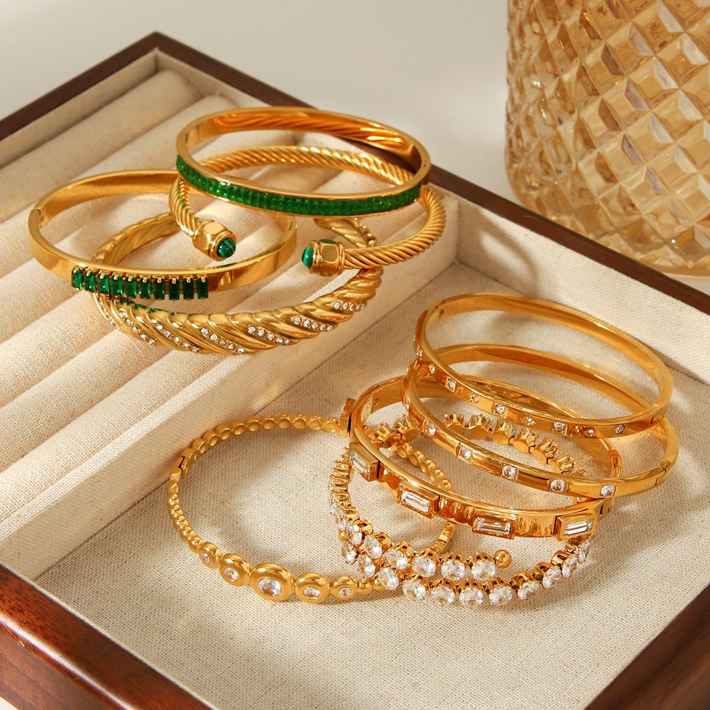 1 Piece Luxurious Stainless Steel Gold Color Zircon Bangle Picture5